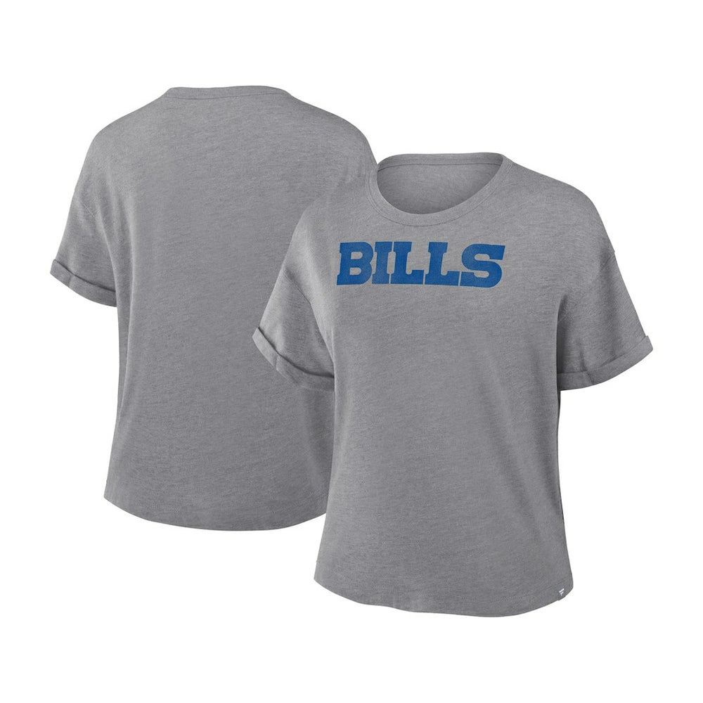 Buffalo Bills Women's Swing Pass Tri-Blend Boxy T-Shirt Heather Gray