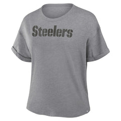Pittsburgh Steelers Women's Swing Pass Tri-Blend Boxy T-Shirt Heather Gray