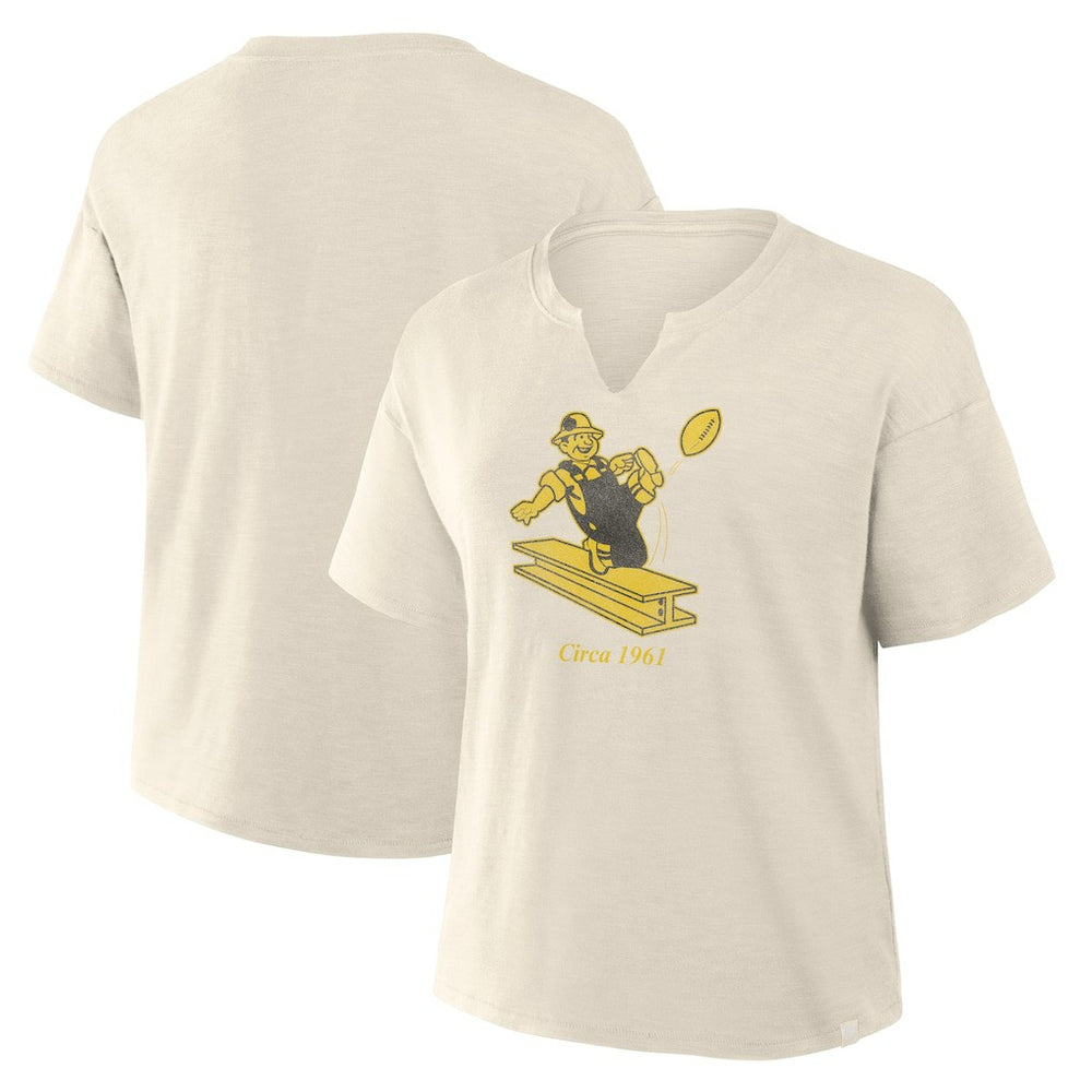 Pittsburgh Steelers Women's Trick Play Slub Boxy T-Shirt Cream