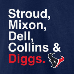 Houston Texans Stroud, Mixon, Dell, Collins & Diggs T-Shirt Navy