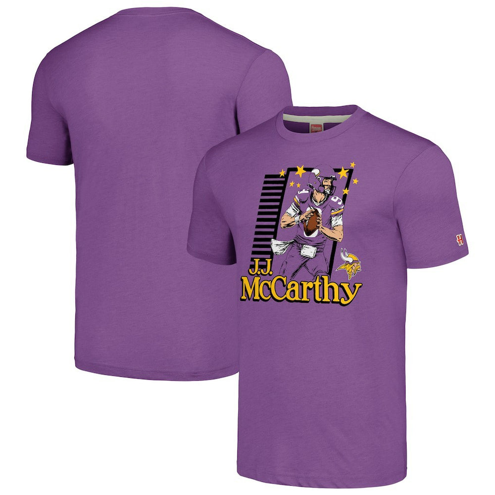 J.J. McCarthy Minnesota Vikings Homage Unisex Caricature Player Tri-Blend T-Shirt Purple