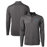 Carolina Panthers Cutter & Buck Virtue Eco Pique Micro Stripe Recycled Quarter-Zip Jacket Black