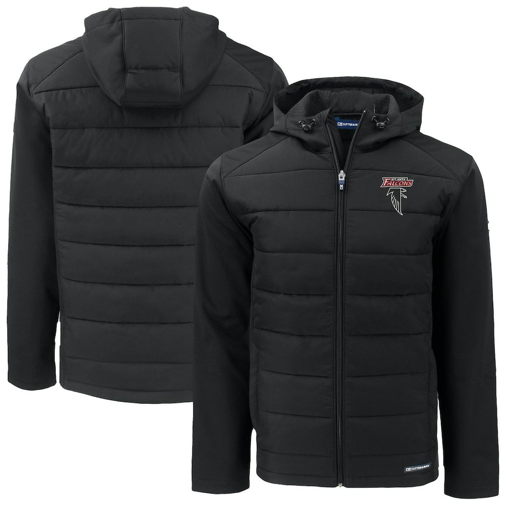 Atlanta Falcons Cutter & Buck Evoke Hybrid Eco Softshell Recycled Full-Zip Hoodie Jacket Black