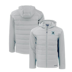 Carolina Panthers Cutter & Buck Evoke Hybrid Eco Softshell Recycled Full-Zip Hoodie Jacket Light Gray