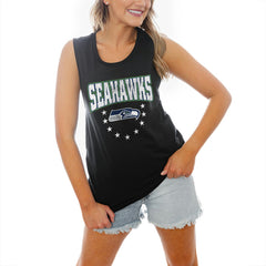 Seattle Seahawks Gameday Couture Women's Baby You're A Star Racerback Scoop Neck Tapered Tank Top Black