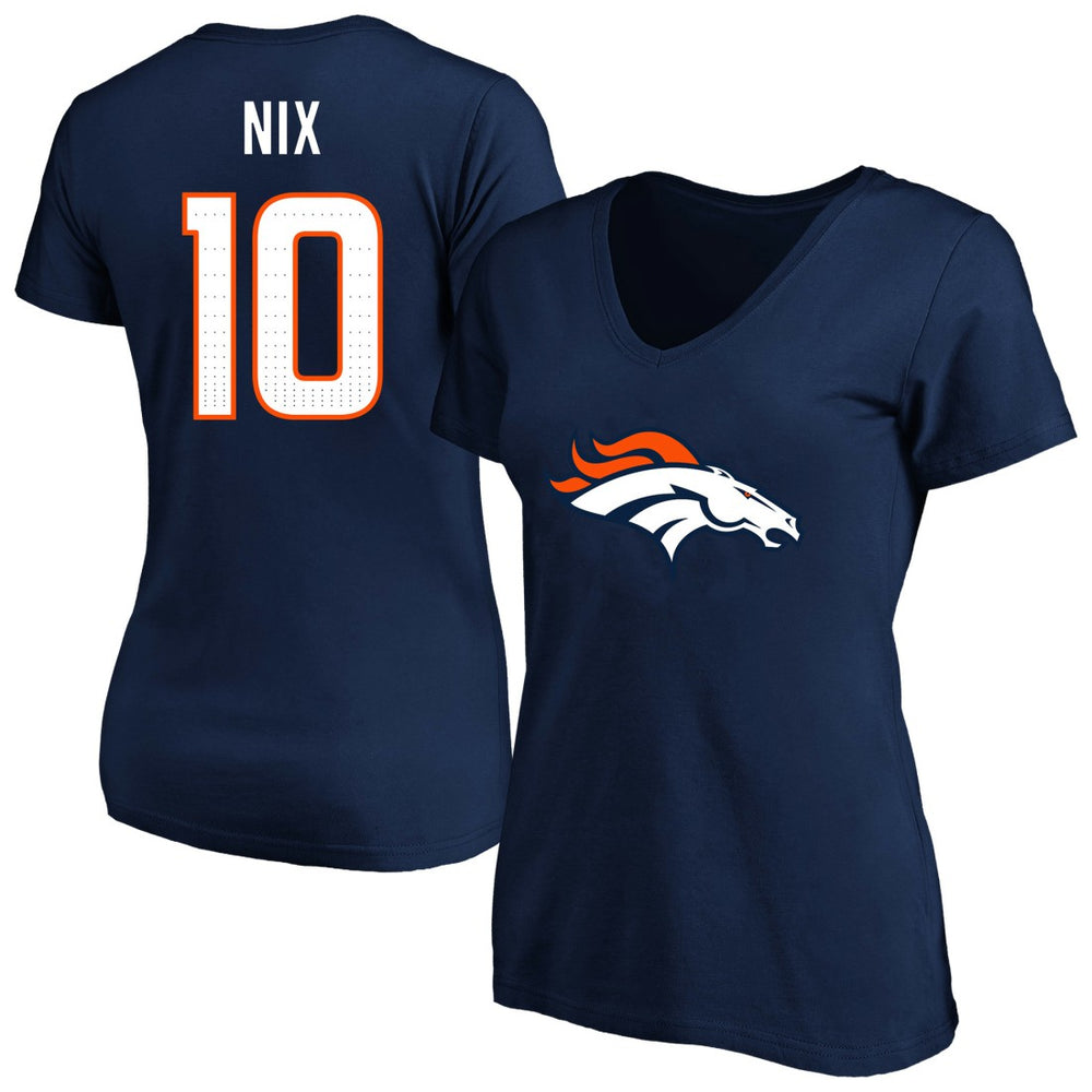 Bo Nix Denver Broncos Women's Plus Size Name & Number V-Neck T-Shirt Navy