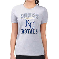 Kansas City Royals G-III 4Her by Carl Banks Women's Super-Slim Fit Lightweight Team Logo Graphic T-Shirt - Heather Gray T-shirts