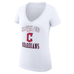 Cleveland Guardians G-III 4Her by Carl Banks Women's Super-Slim Fit Lightweight Team Logo Graphic V-Neck T-Shirt - White T-shirts