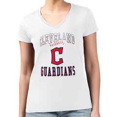 Cleveland Guardians G-III 4Her by Carl Banks Women's Super-Slim Fit Lightweight Team Logo Graphic V-Neck T-Shirt - White T-shirts