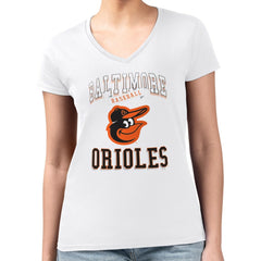 Baltimore Orioles G-III 4Her by Carl Banks Women's Super-Slim Fit Lightweight Team Logo Graphic V-Neck T-Shirt - White T-shirts