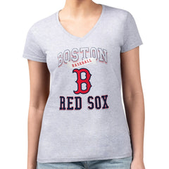 Boston Red Sox G-III 4Her by Carl Banks Women's Super-Slim Fit Lightweight Team Logo Graphic V-Neck T-Shirt - Heather Gray T-shirts