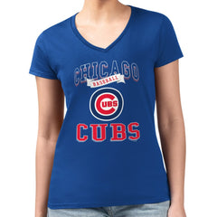 Chicago Cubs G-III 4Her by Carl Banks Women's Super-Slim Fit Lightweight Team Logo Graphic V-Neck T-Shirt - Royal T-shirts