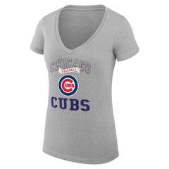 Chicago Cubs G-III 4Her by Carl Banks Women's Super-Slim Fit Lightweight Team Logo Graphic V-Neck T-Shirt - Heather Gray T-shirts