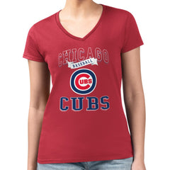Chicago Cubs G-III 4Her by Carl Banks Women's Super-Slim Fit Lightweight Team Logo Graphic V-Neck T-Shirt - Red T-shirts