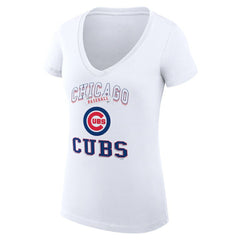 Chicago Cubs G-III 4Her by Carl Banks Women's Super-Slim Fit Lightweight Team Logo Graphic V-Neck T-Shirt - White T-shirts