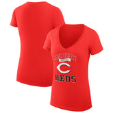 Cincinnati Reds G-III 4Her by Carl Banks Women's Super-Slim Fit Lightweight Team Logo Graphic V-Neck T-Shirt - Red T-shirts