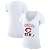 Cincinnati Reds G-III 4Her by Carl Banks Women's Super-Slim Fit Lightweight Team Logo Graphic V-Neck T-Shirt - White T-shirts