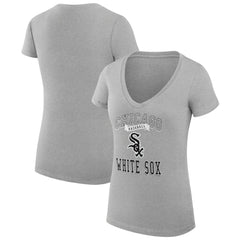 Chicago White Sox G-III 4Her by Carl Banks Women's Super-Slim Fit Lightweight Team Logo Graphic V-Neck T-Shirt - Heather Gray T-shirts