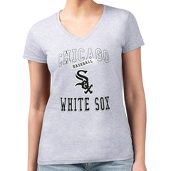 Chicago White Sox G-III 4Her by Carl Banks Women's Super-Slim Fit Lightweight Team Logo Graphic V-Neck T-Shirt - Heather Gray T-shirts