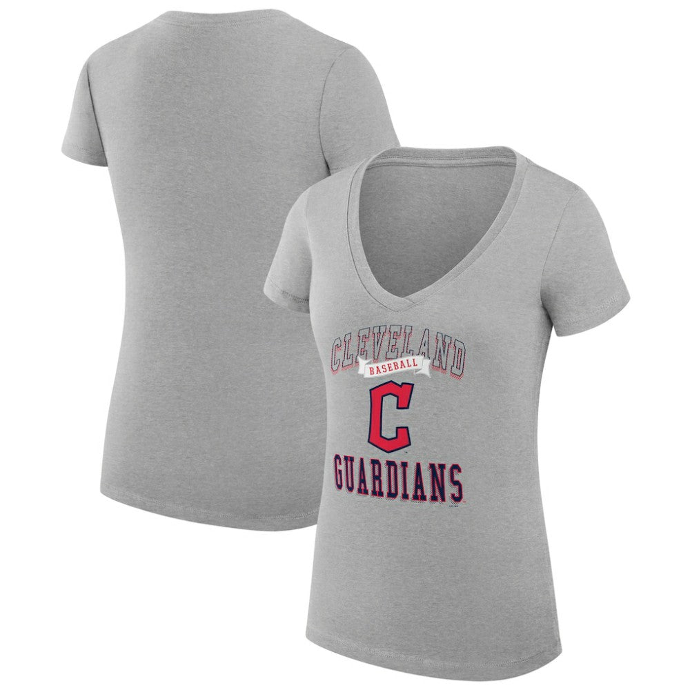 Cleveland Guardians G-III 4Her by Carl Banks Women's Super-Slim Fit Lightweight Team Logo Graphic V-Neck T-Shirt - Heather Gray T-shirts