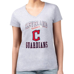 Cleveland Guardians G-III 4Her by Carl Banks Women's Super-Slim Fit Lightweight Team Logo Graphic V-Neck T-Shirt - Heather Gray T-shirts