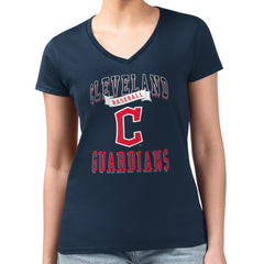Cleveland Guardians G-III 4Her by Carl Banks Women's Super-Slim Fit Lightweight Team Logo Graphic V-Neck T-Shirt - Navy T-shirts