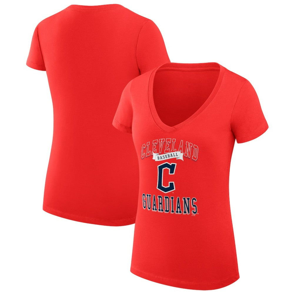 Cleveland Guardians G-III 4Her by Carl Banks Women's Super-Slim Fit Lightweight Team Logo Graphic V-Neck T-Shirt - Red T-shirts