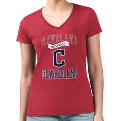 Cleveland Guardians G-III 4Her by Carl Banks Women's Super-Slim Fit Lightweight Team Logo Graphic V-Neck T-Shirt - Red T-shirts