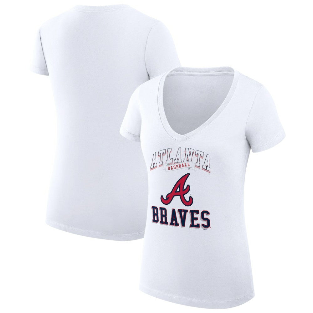 Atlanta Braves G-III 4Her by Carl Banks Women's Super-Slim Fit Lightweight Team Logo Graphic V-Neck T-Shirt - White T-shirts