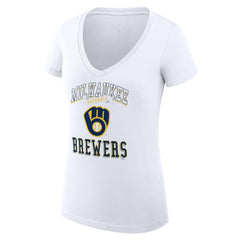 Milwaukee Brewers G-III 4Her by Carl Banks Women's Super-Slim Fit Lightweight Team Logo Graphic V-Neck T-Shirt - White T-shirts