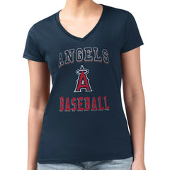 Los Angeles Angels G-III 4Her by Carl Banks Women's Super-Slim Fit Lightweight Team Logo Graphic V-Neck T-Shirt - Navy T-shirts