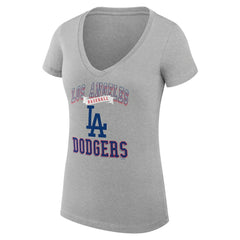 Los Angeles Dodgers G-III 4Her by Carl Banks Women's Super-Slim Fit Lightweight Team Logo Graphic V-Neck T-Shirt - Heather Gray T-shirts
