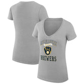 Milwaukee Brewers G-III 4Her by Carl Banks Women's Super-Slim Fit Lightweight Team Logo Graphic V-Neck T-Shirt - Heather Gray T-shirts