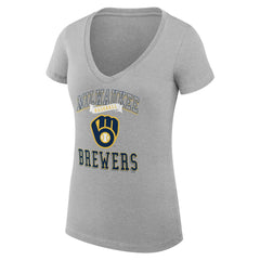 Milwaukee Brewers G-III 4Her by Carl Banks Women's Super-Slim Fit Lightweight Team Logo Graphic V-Neck T-Shirt - Heather Gray T-shirts