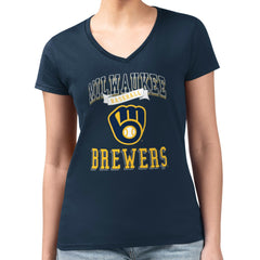 Milwaukee Brewers G-III 4Her by Carl Banks Women's Super-Slim Fit Lightweight Team Logo Graphic V-Neck T-Shirt - Navy T-shirts