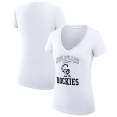 Colorado Rockies G-III 4Her by Carl Banks Women's Super-Slim Fit Lightweight Team Logo Graphic V-Neck T-Shirt - White T-shirts