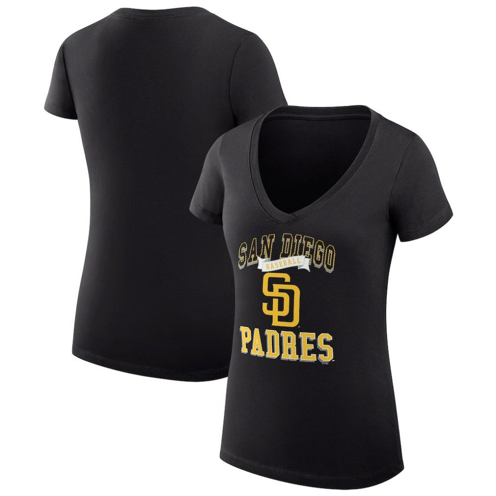 San Diego Padres G-III 4Her by Carl Banks Women's Super-Slim Fit Lightweight Team Logo Graphic V-Neck T-Shirt - Black T-shirts