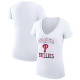 Philadelphia Phillies G-III 4Her by Carl Banks Women's Super-Slim Fit Lightweight Team Logo Graphic V-Neck T-Shirt - White T-shirts