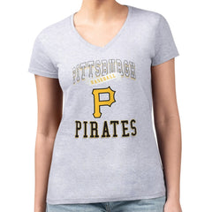 Pittsburgh Pirates G-III 4Her by Carl Banks Women's Super-Slim Fit Lightweight Team Logo Graphic V-Neck T-Shirt - Heather Gray T-shirts