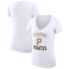 Pittsburgh Pirates G-III 4Her by Carl Banks Women's Super-Slim Fit Lightweight Team Logo Graphic V-Neck T-Shirt - White T-shirts