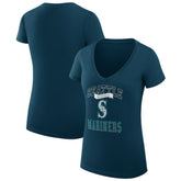 Seattle Mariners G-III 4Her by Carl Banks Women's Super-Slim Fit Lightweight Team Logo Graphic V-Neck T-Shirt - Navy T-shirts