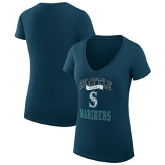 Seattle Mariners G-III 4Her by Carl Banks Women's Super-Slim Fit Lightweight Team Logo Graphic V-Neck T-Shirt - Navy T-shirts