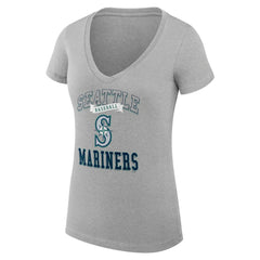 Seattle Mariners G-III 4Her by Carl Banks Women's Super-Slim Fit Lightweight Team Logo Graphic V-Neck T-Shirt - Heather Gray T-shirts