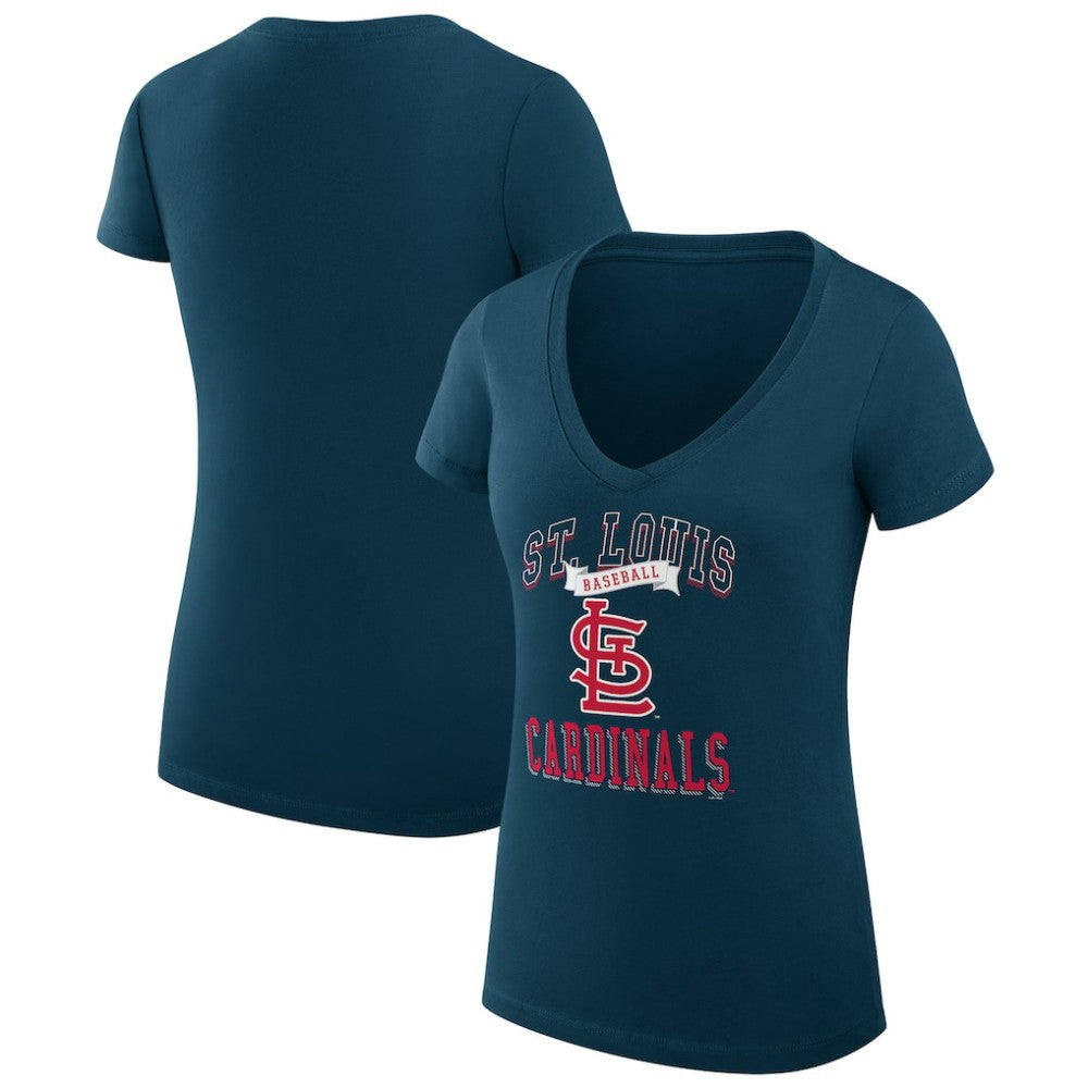St. Louis Cardinals G-III 4Her by Carl Banks Women's Super-Slim Fit Lightweight Team Logo Graphic V-Neck T-Shirt - Navy T-shirts