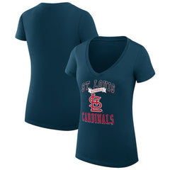 St. Louis Cardinals G-III 4Her by Carl Banks Women's Super-Slim Fit Lightweight Team Logo Graphic V-Neck T-Shirt - Navy T-shirts