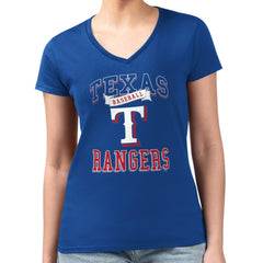 Texas Rangers G-III 4Her by Carl Banks Women's Super-Slim Fit Lightweight Team Logo Graphic V-Neck T-Shirt - Royal T-shirts