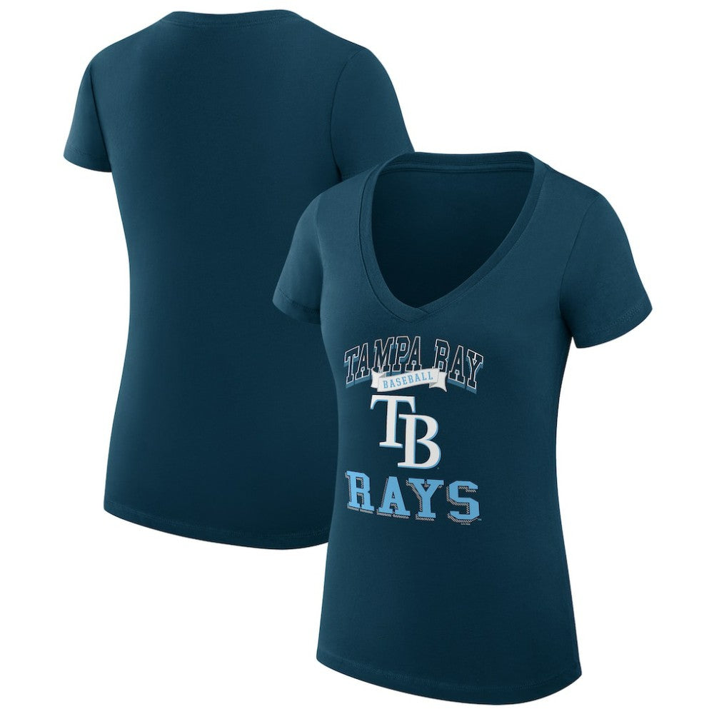 Tampa Bay Rays G-III 4Her by Carl Banks Women's Super-Slim Fit Lightweight Team Logo Graphic V-Neck T-Shirt - Navy T-shirts