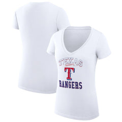 Texas Rangers G-III 4Her by Carl Banks Women's Super-Slim Fit Lightweight Team Logo Graphic V-Neck T-Shirt - White T-shirts
