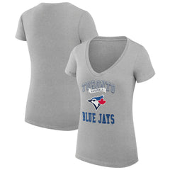 Toronto Blue Jays G-III 4Her by Carl Banks Women's Super-Slim Fit Lightweight Team Logo Graphic V-Neck T-Shirt - Heather Gray T-shirts