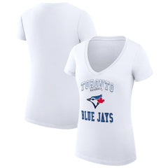 Toronto Blue Jays G-III 4Her by Carl Banks Women's Super-Slim Fit Lightweight Team Logo Graphic V-Neck T-Shirt - White T-shirts